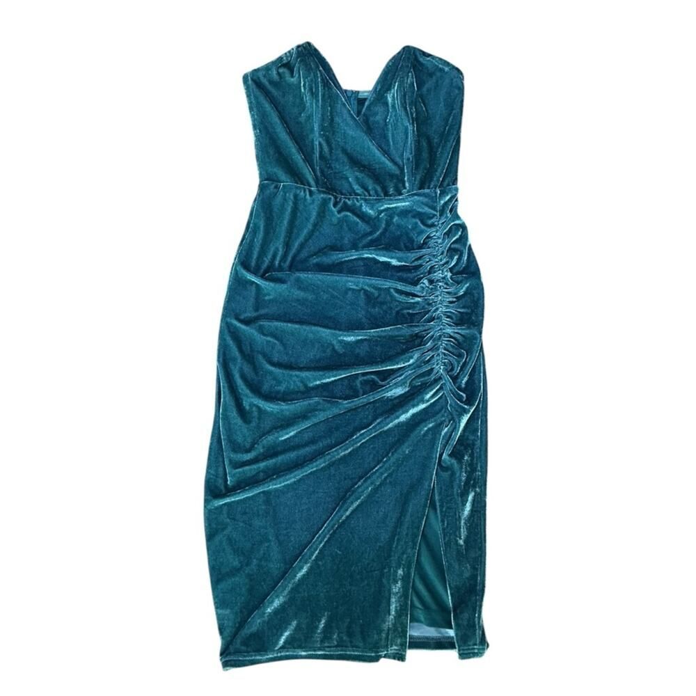 Jluxlabel Teal Velvet Ruched Midi Dress Size Small